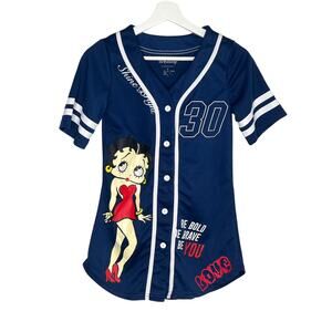 Betty Boop Infinite Possibilities Graphic Button Down Jersey Blue S